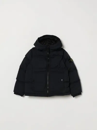 Stone Island Kids'  Junior Hooded Nylon Ripstop Down Jacket For Boys In Blue