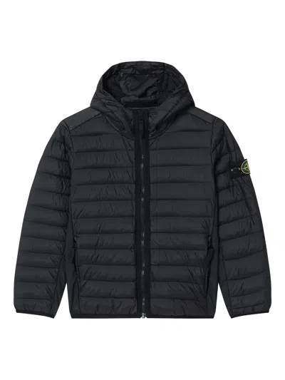 Stone Island Kids' Hooded Quilted Jacket In Black