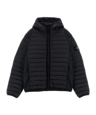 Stone Island Junior Hooded Short Down Jacket In Blue