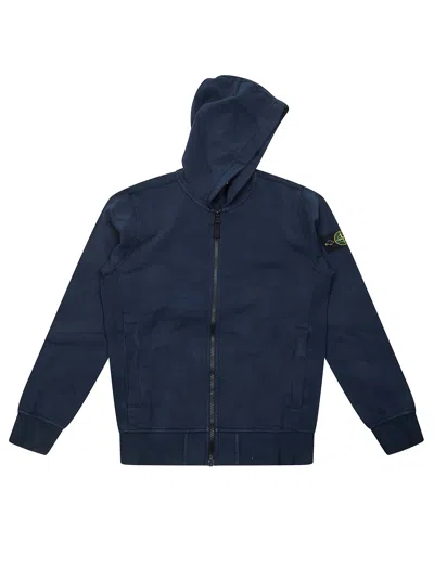 Stone Island Junior Hooded Zip-up Sweatshirt In Blue