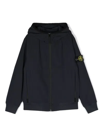 Stone Island Kids' Compass-badge Hooded Jacket In Blue