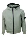 Stone Island Jacket In Water Resistant Technical Fabric With Hood And Zip Closure. Logo Applied On The Sleeve In Gray