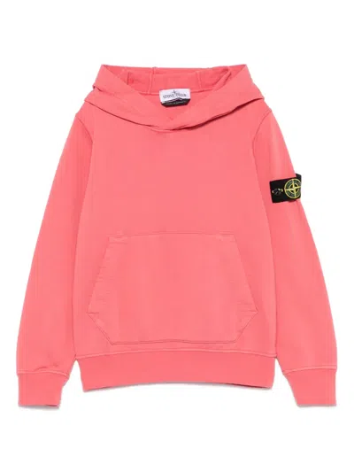 Stone Island Kids' Hoodie Mit Jersey-struktur In Rosa