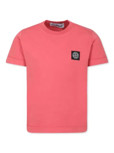 STONE ISLAND RED T-SHIRT WITH ROUND NECK AND LOGO PATCH ON THE FRONT IN COTTON BOY