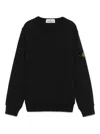 Stone Island Black Crewneck Sweatshirt With Logo Patch On The Sleeve In Cotton Boy In Black