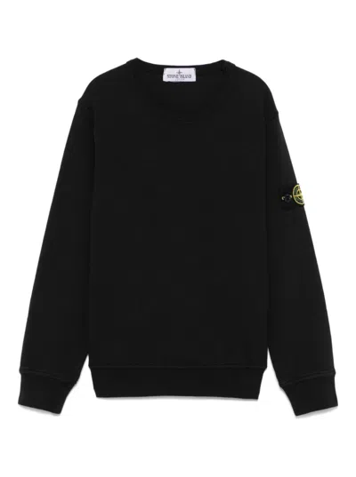 STONE ISLAND BLACK CREWNECK SWEATSHIRT WITH LOGO PATCH ON THE SLEEVE IN COTTON BOY