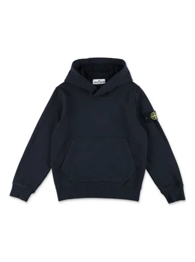 STONE ISLAND JUNIOR BLUE HOODIE WITH FIXED HOOD AND LOGO PATCH ON THE SLEEVE IN COTTON BOY