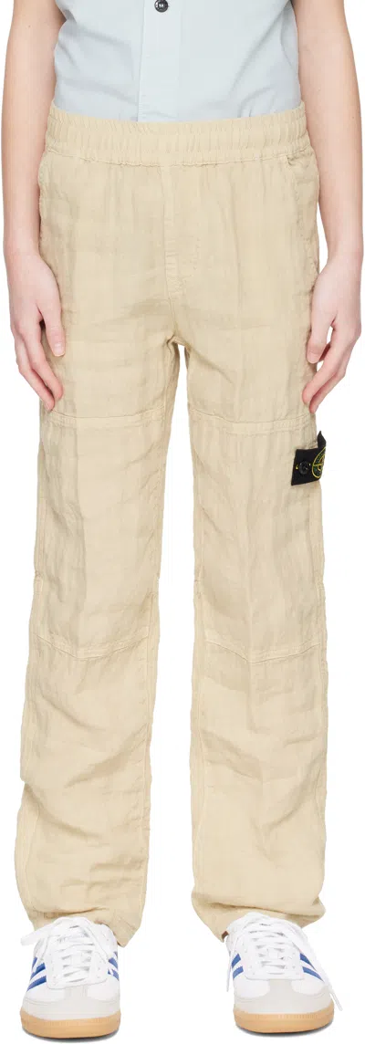 Stone Island Kids Beige 3100002 Linen Trousers In V0095 Sand