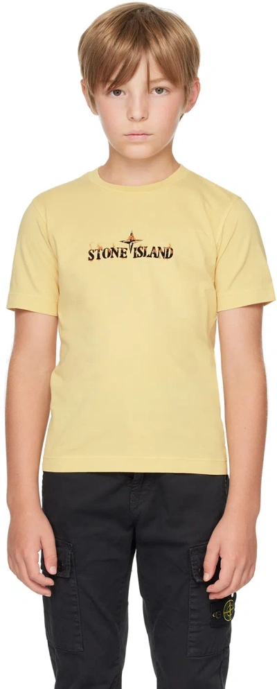 Stone Island Kids Beige Felted Logo T-shirt In V0091 Natural Beige