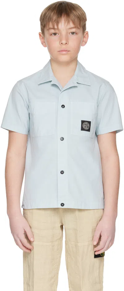 Stone Island Kids Blue 1100001 Stretch Cotton Shirt In V0041 Sky Blue