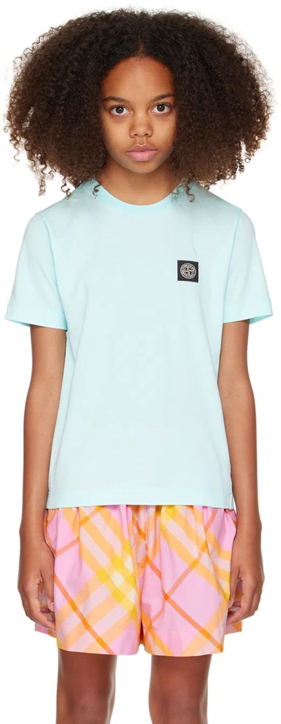 Stone Island Kids Blue 20147 T-shirt In V0044 Aqua