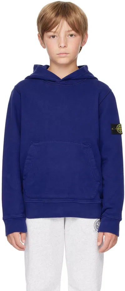 Stone Island Kids Blue Logo Patch Hoodie In V0022 Bright Blue