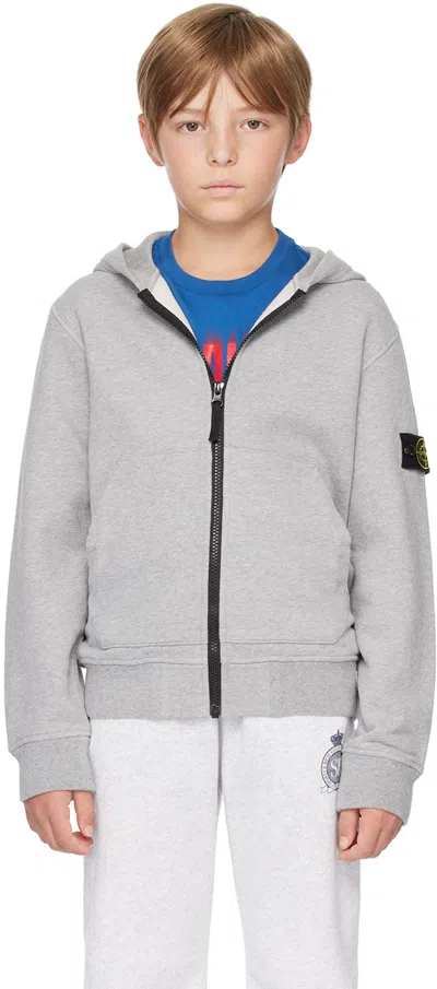 Stone Island Kids Gray Full-zip Hoodie In V0m64 Melange Grey