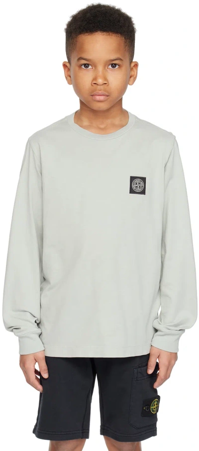 Stone Island Junior Kids Gray Patch Long Sleeve T-shirt In V0061 - Pearl Grey
