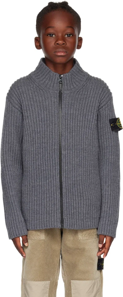 Stone Island Kids Gray Ribbed Sweater In V0m67 - Melange Dark