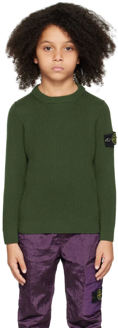 Stone Island Kids Green Crewneck Sweater In V0058 Olive