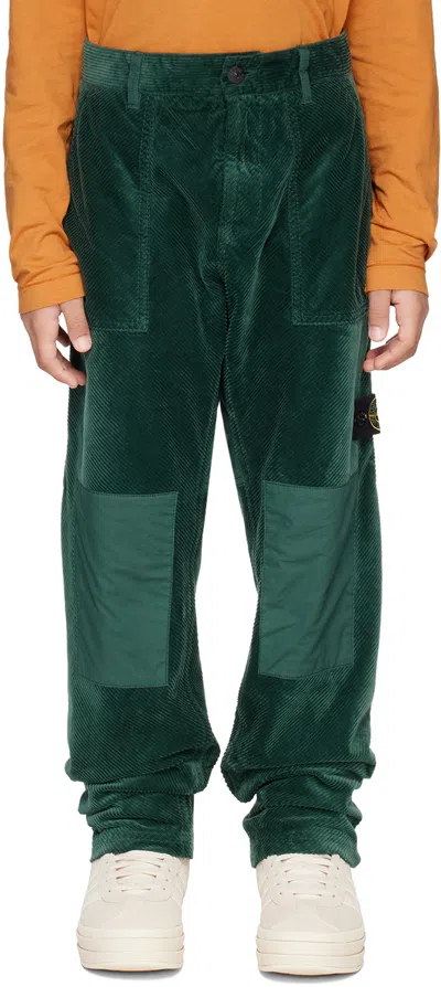 Stone Island Kids Green Paneled Trousers In V0053 - Bottle Green