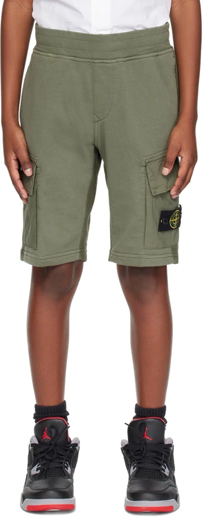 Stone Island Junior Kids Green Patch Shorts In V0058 - Olive