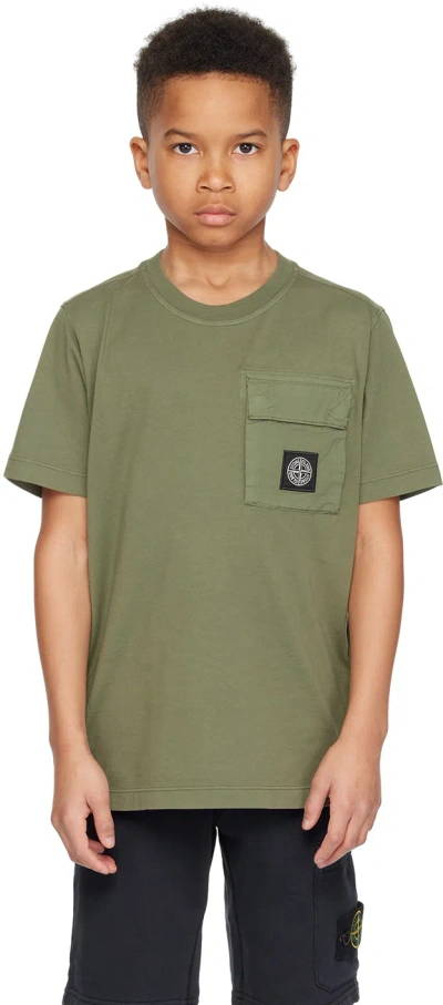 Stone Island Junior Kids Green Patch T-shirt In V0058 - Olive