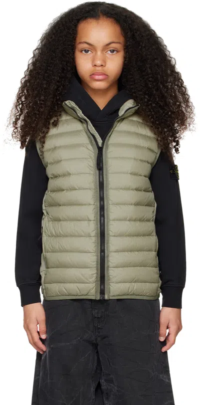Stone Island Kids Khaki G0224 Loom Woven Chambers R-nylon Down Vest In V0068 Mud