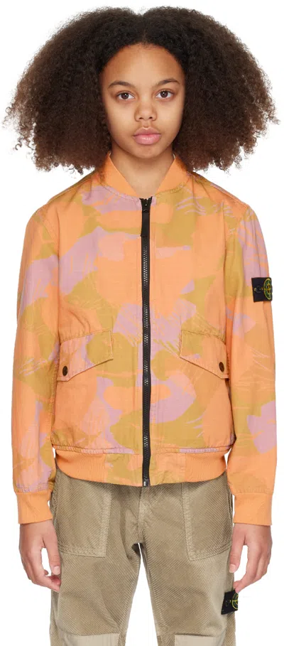 Stone Island Kids Orange Patch Jacket In V0032 - Orange