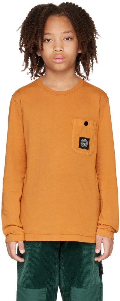 Stone Island Kids Orange Patch Long Sleeve T-shirt In V0073 - Sienna