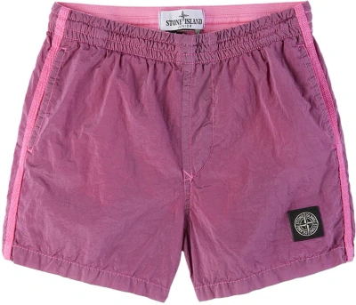 Stone Island Junior Kids Pink Patch Swim Shorts In V0087 - Fuchsia