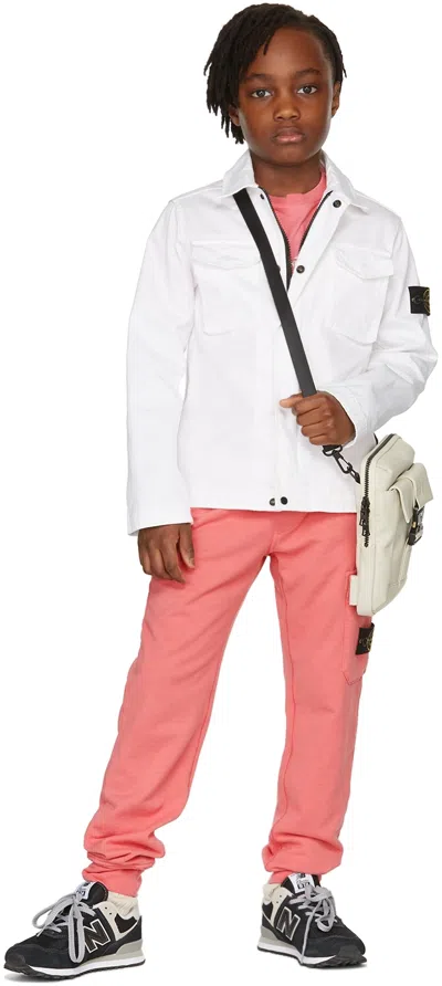 Stone Island Kids White Cotton Gabardine Jacket In V0001 White