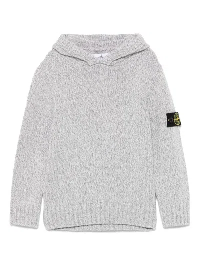 Stone Island Kids' Knitted Hoodie In Grey