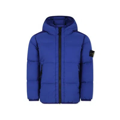 Stone Island Junior Kids' Light Blue Down Jacket For Boy With Compass
