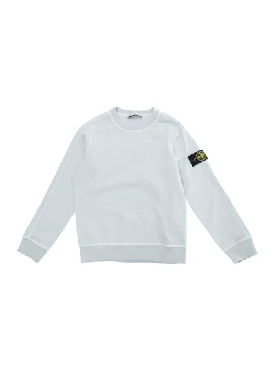 Stone Island Kids' Light Blue Sweatshirt With Round Neck And Logo Patch On The Sleeve In Cotton Boy