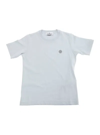 Stone Island Kids' Light Blue T-shirt With Round Neck And Logo Patch On The Front In Cotton Boy