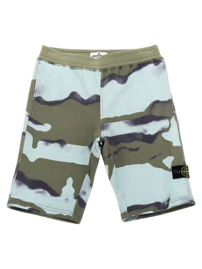 Stone Island Junior Logo Badge Bermuda Shorts In Green