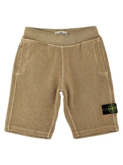 Stone Island Kids' Logo Badge Bermuda Shorts In Beige