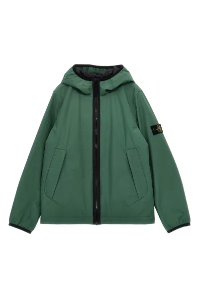 Stone Island Kids'  Junior Logo Badge Hooded Jacket In Green