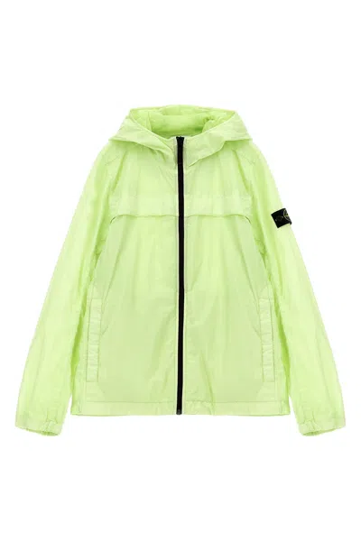 Stone Island Junior Logo Badge Hooded Jacket In Green