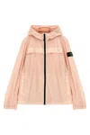 Stone Island Junior Logo Badge Hooded Jacket In Pink