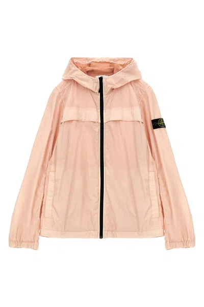 Stone Island Junior Logo Badge Hooded Jacket In Pink