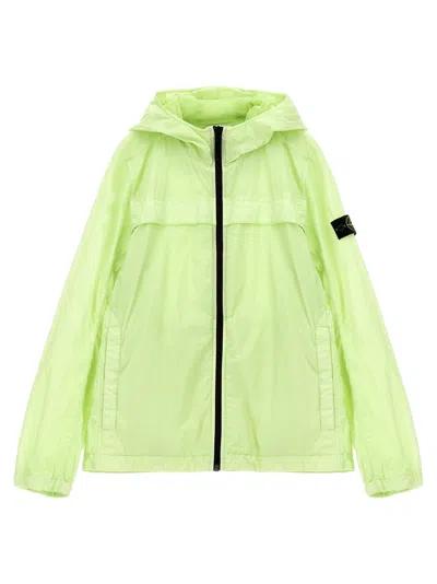 Stone Island Junior Logo Badge Hooded Jacket In Green