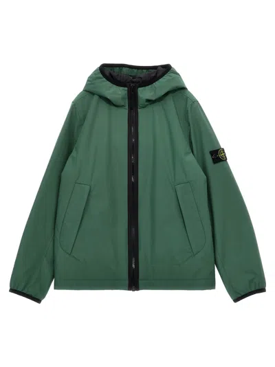 Stone Island Junior Kids' Logo Badge Hooded Jacket In Green