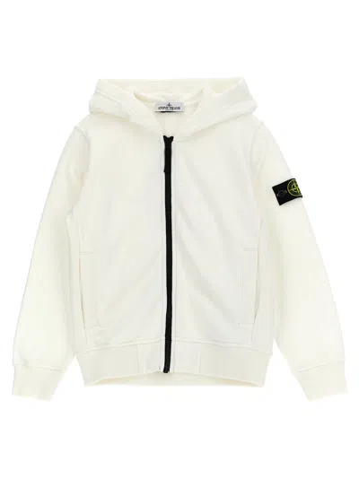 Stone Island Junior Logo Badge Hoodie In White