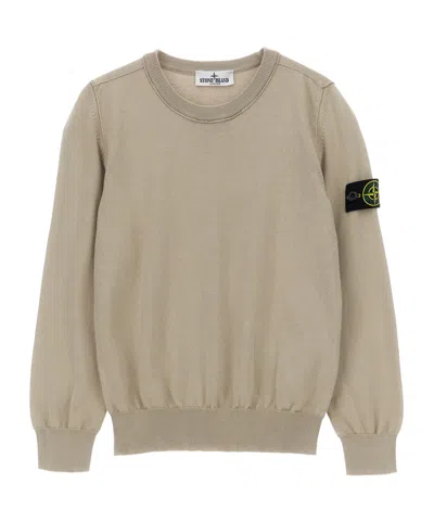 Stone Island Kids'  Junior Logo Badge Knitted Sweater In Neutral