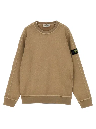 Stone Island Kids' Logo Badge Sweatshirt In Beige