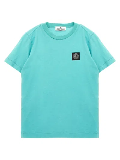 Stone Island Kids' Logo Badge T-shirt In Light Blue
