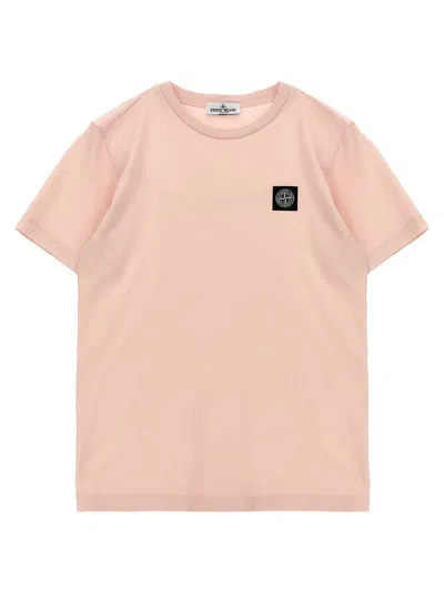 Stone Island Kids' Logo Badge T-shirt In Pink