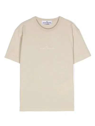 Stone Island Kids' Logo-embroidered Cotton T-shirt In 中性色