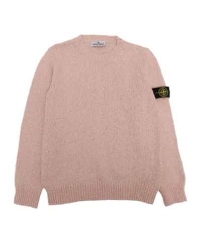 Stone Island Junior Logo Embroidered Crewneck Jumper In Nude