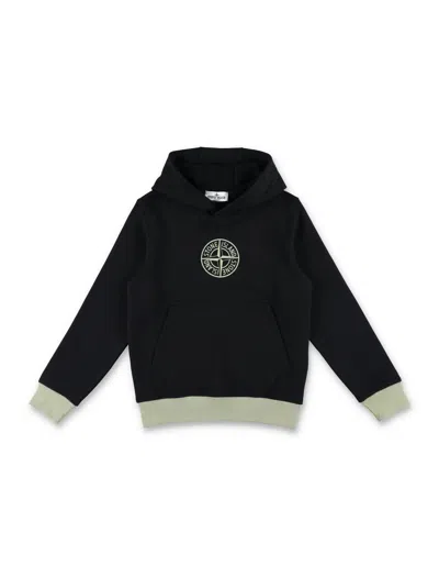 Stone Island Kids' Logo Hoodie In Black