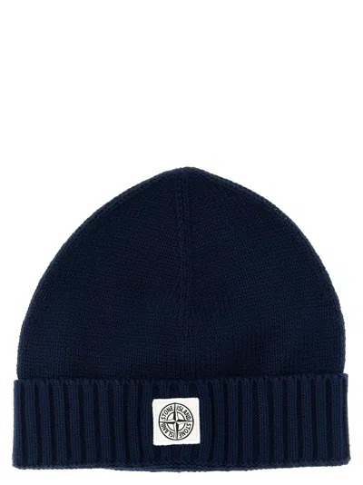 Stone Island Junior Logo Patch Beanie In Blue