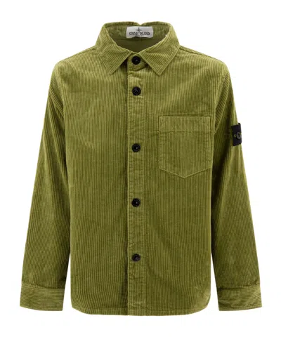 Stone Island Junior Logo Patch Corduroy Overshirt In Green